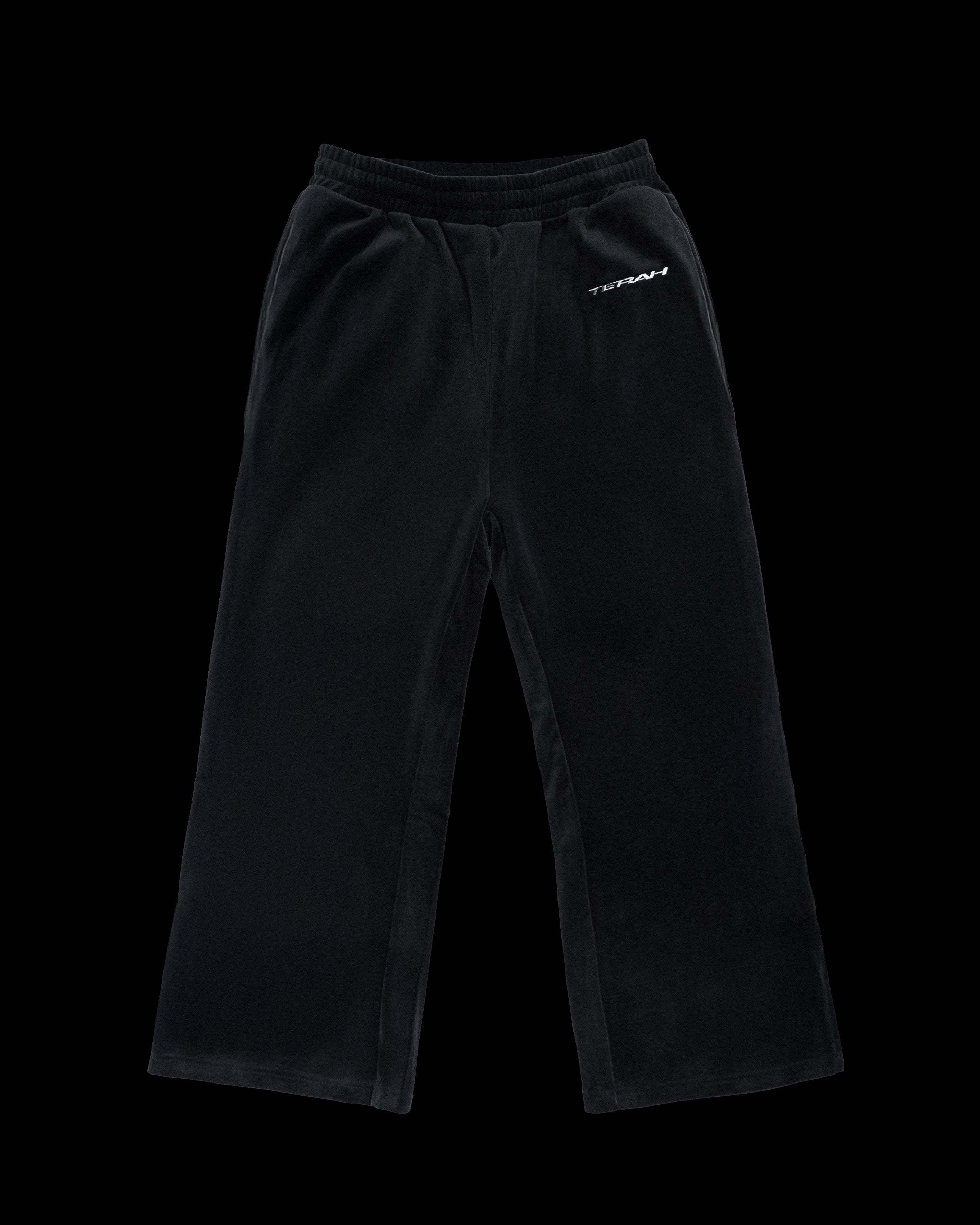 BLACK 2-TONE VELOUR MOTO TRACK PANTS – TERAH