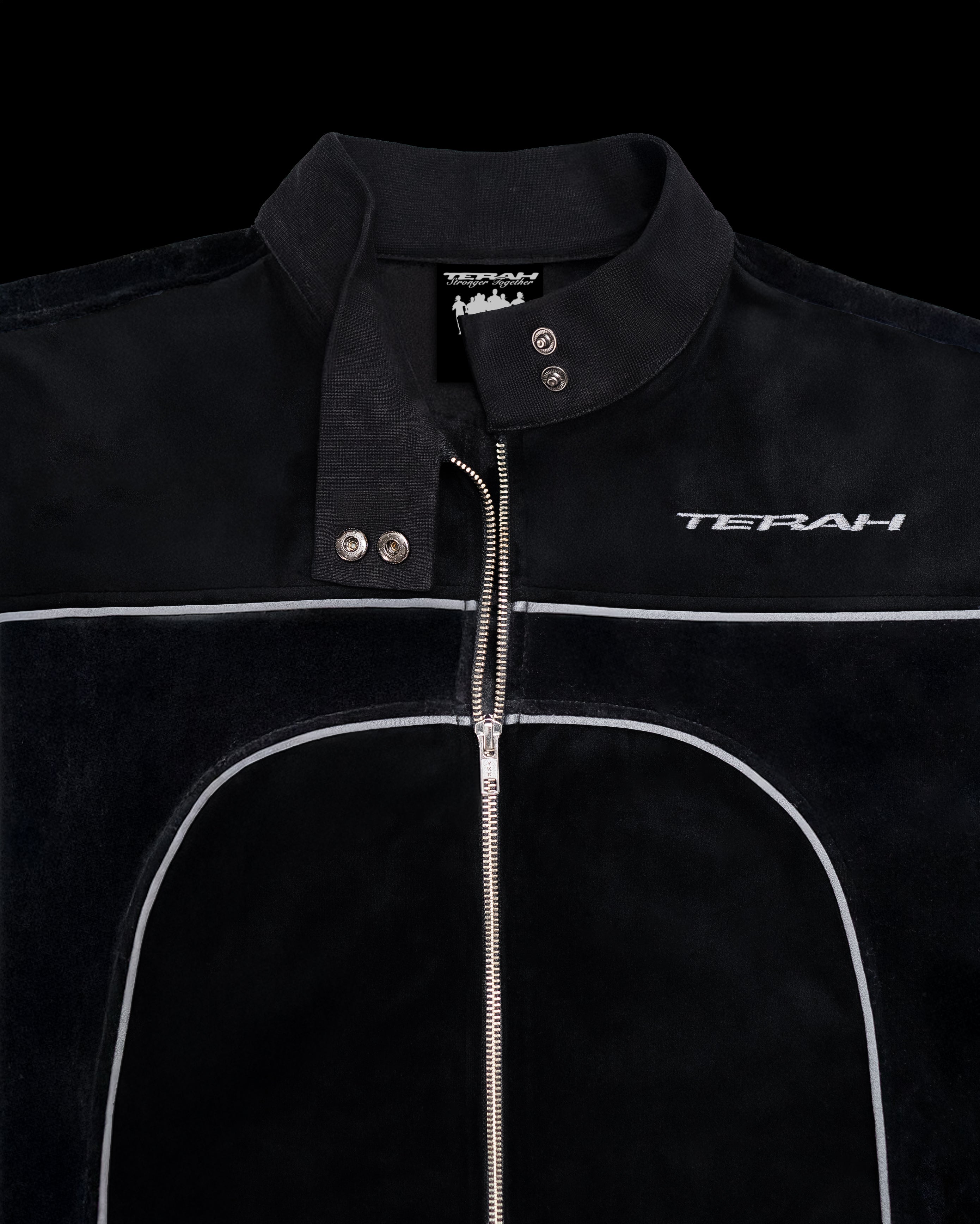BLACK 2-TONE VELOUR MOTO TRACK JACKET – TERAH