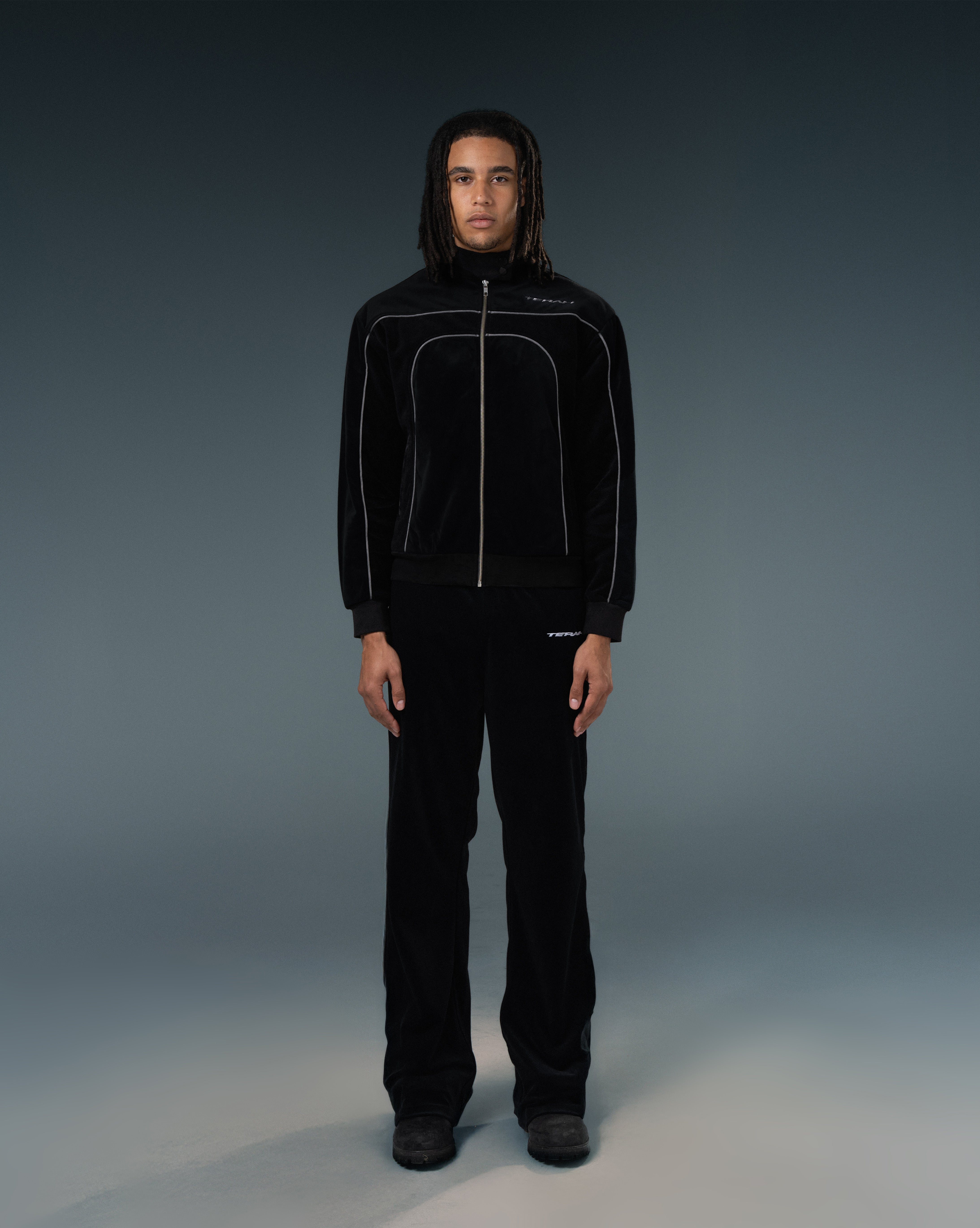 【Moto】CDL TOKYO Velour Track Pants BLACK 2-TONE VELOUR MOTO TRACK PANTS – TERAH