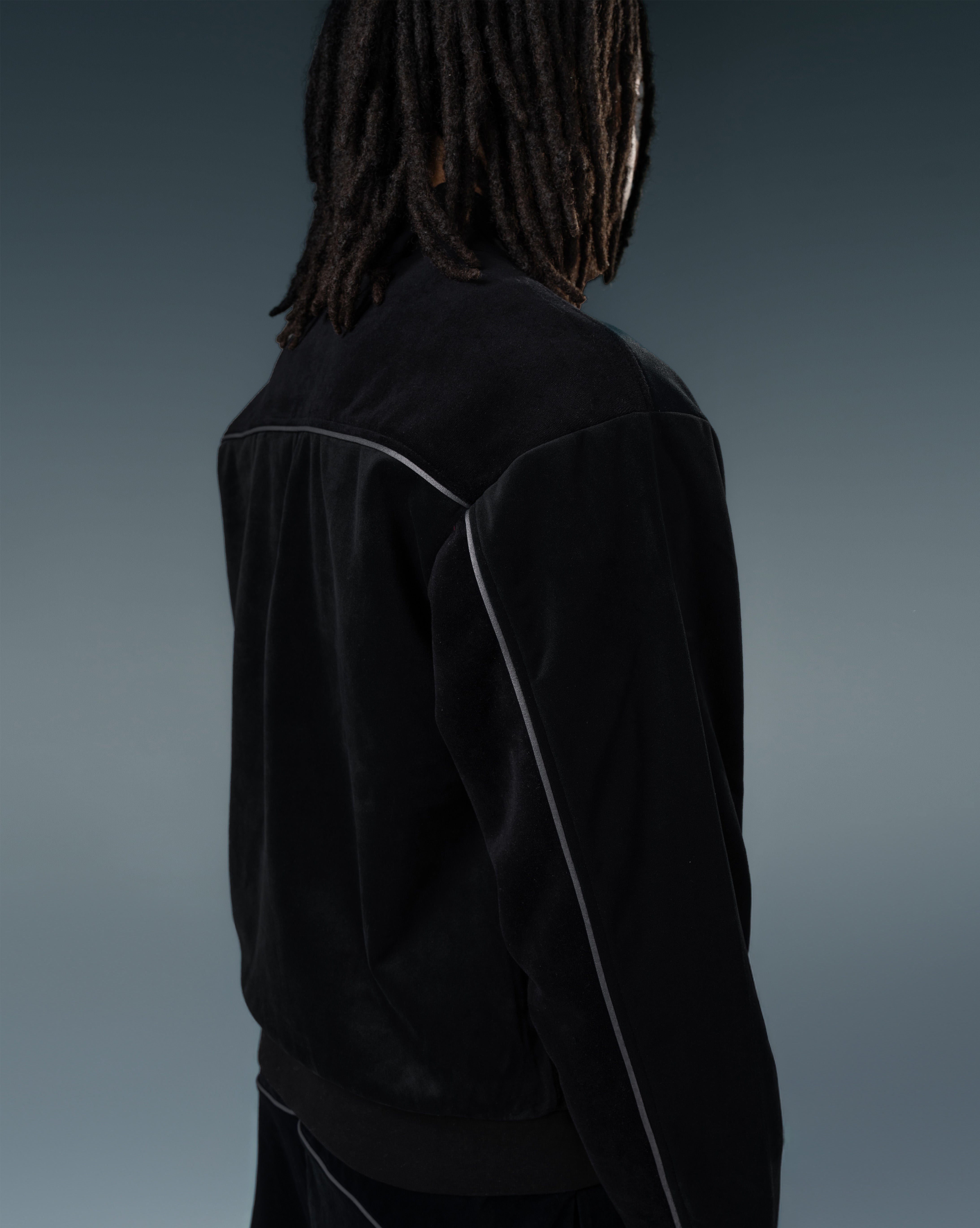 BLACK 2-TONE VELOUR MOTO TRACK JACKET – TERAH